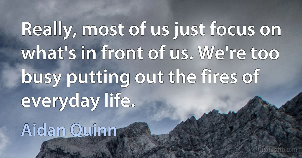 Really, most of us just focus on what's in front of us. We're too busy putting out the fires of everyday life. (Aidan Quinn)