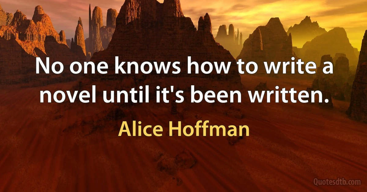 No one knows how to write a novel until it's been written. (Alice Hoffman)