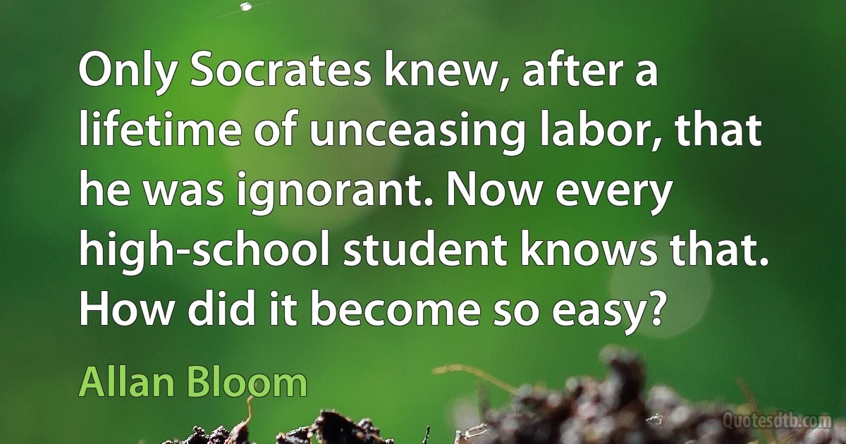 Only Socrates knew, after a lifetime of unceasing labor, that he was ignorant. Now every high-school student knows that. How did it become so easy? (Allan Bloom)