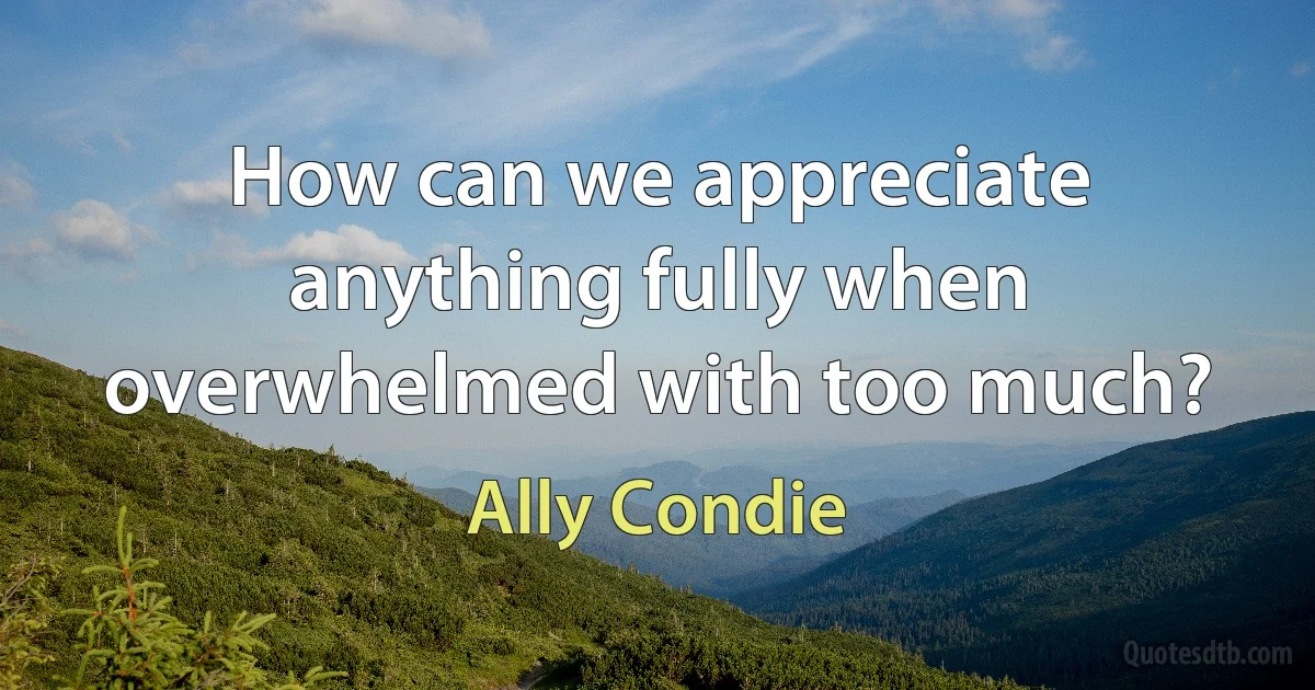 How can we appreciate anything fully when overwhelmed with too much? (Ally Condie)