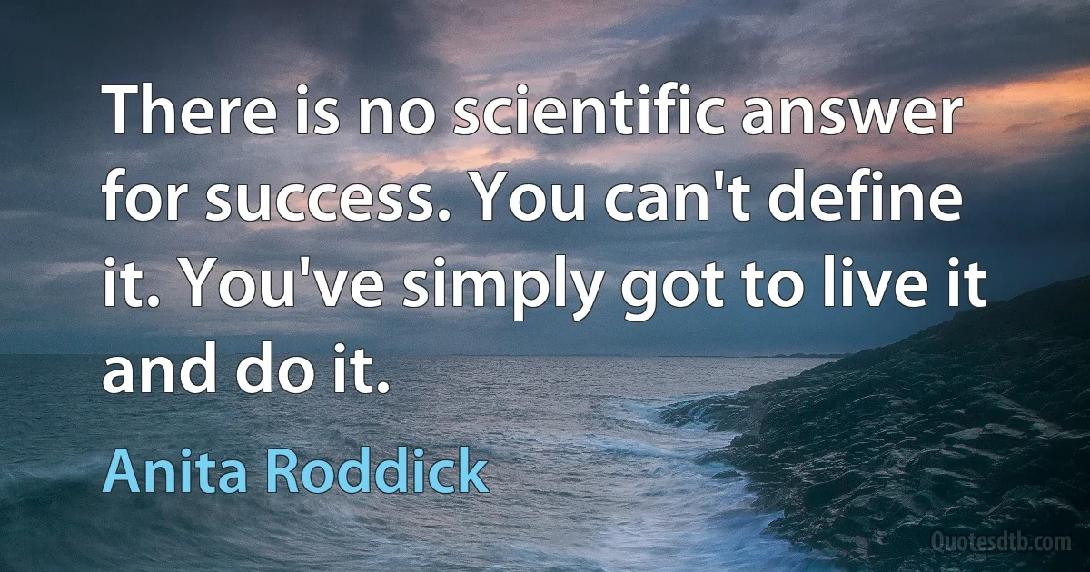 There is no scientific answer for success. You can't define it. You've simply got to live it and do it. (Anita Roddick)