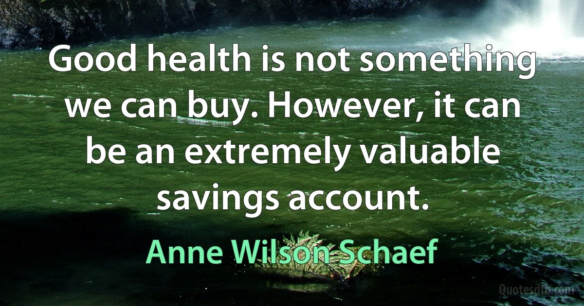 Good health is not something we can buy. However, it can be an extremely valuable savings account. (Anne Wilson Schaef)