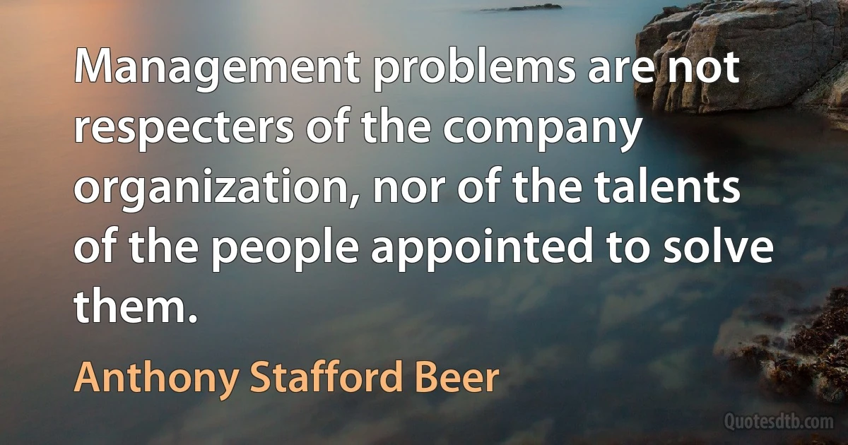 Management problems are not respecters of the company organization, nor of the talents of the people appointed to solve them. (Anthony Stafford Beer)