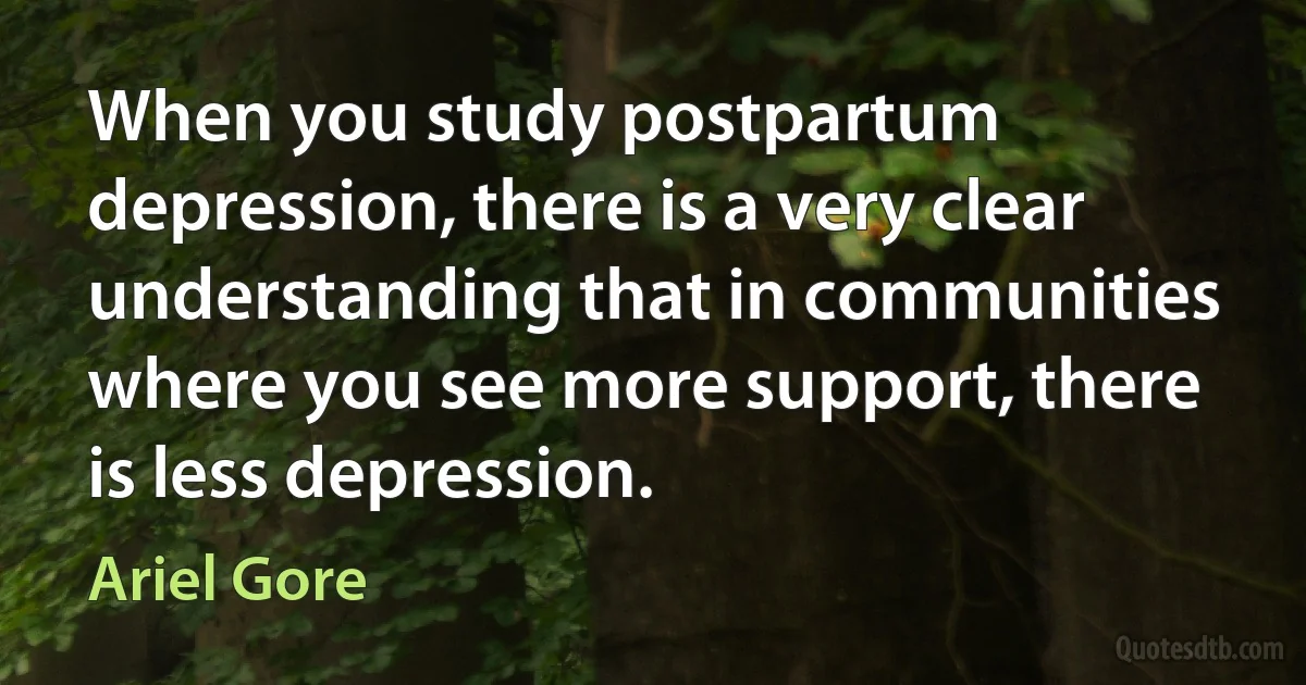 When you study postpartum depression, there is a very clear understanding that in communities where you see more support, there is less depression. (Ariel Gore)