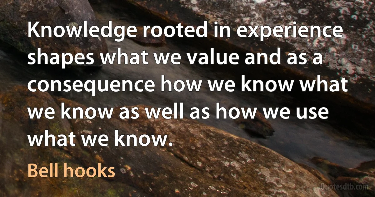 Knowledge rooted in experience shapes what we value and as a consequence how we know what we know as well as how we use what we know. (Bell hooks)