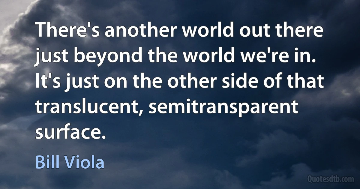 There's another world out there just beyond the world we're in. It's just on the other side of that translucent, semitransparent surface. (Bill Viola)