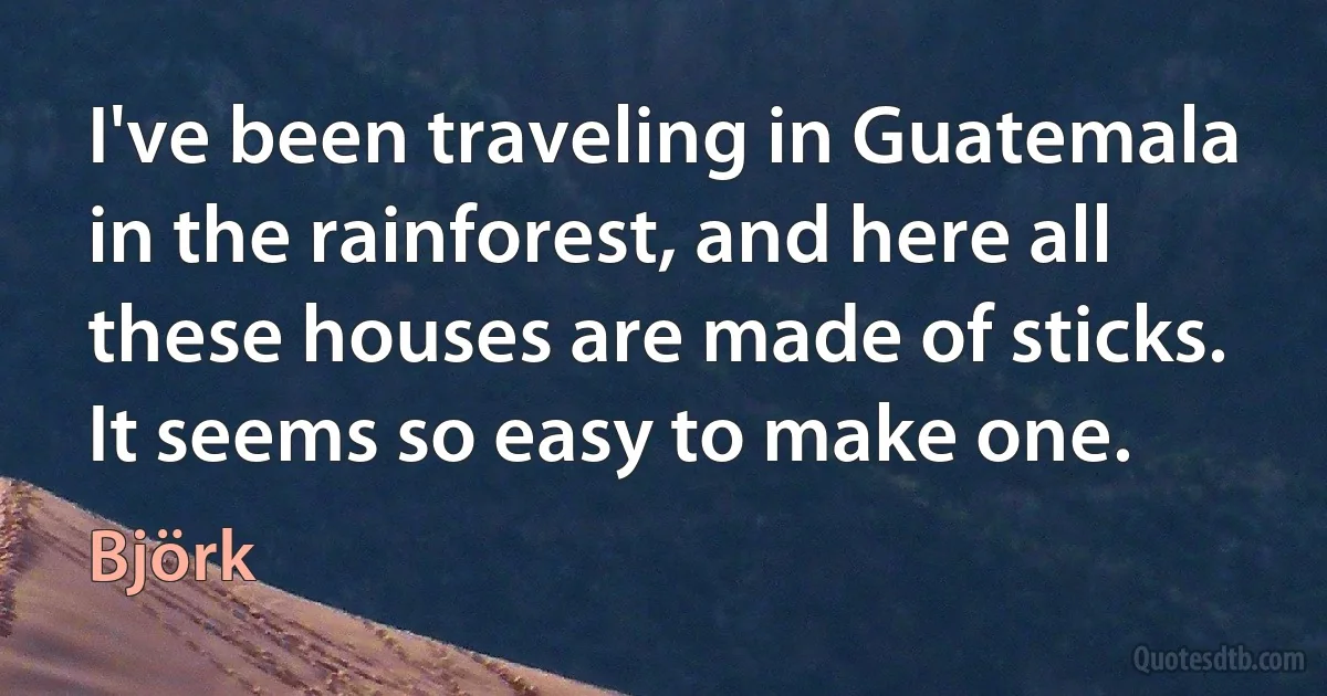 I've been traveling in Guatemala in the rainforest, and here all these houses are made of sticks. It seems so easy to make one. (Björk)