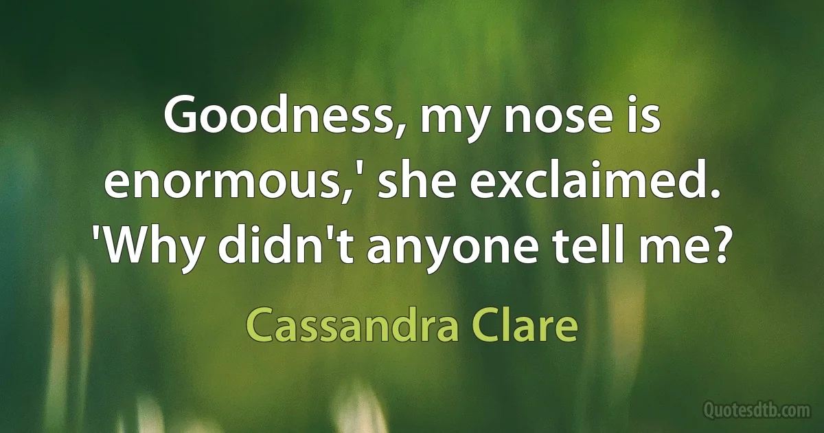 Goodness, my nose is enormous,' she exclaimed. 'Why didn't anyone tell me? (Cassandra Clare)