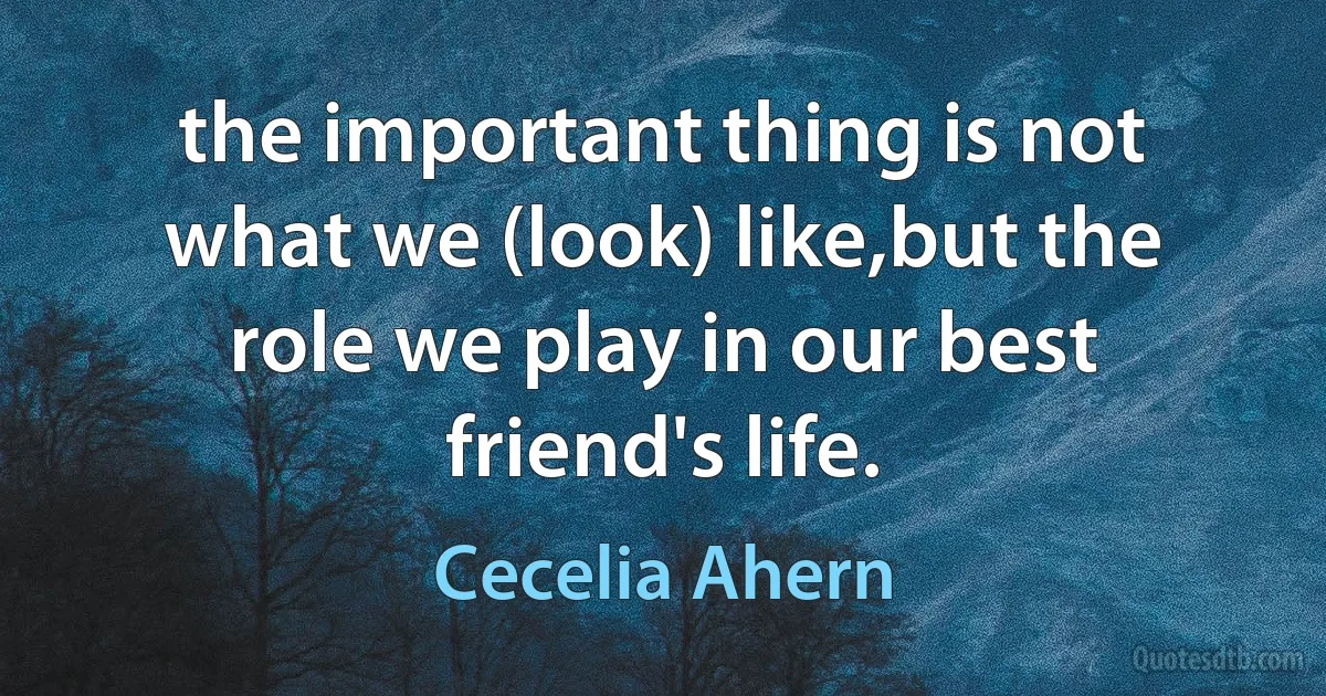 the important thing is not what we (look) like,but the role we play in our best friend's life. (Cecelia Ahern)