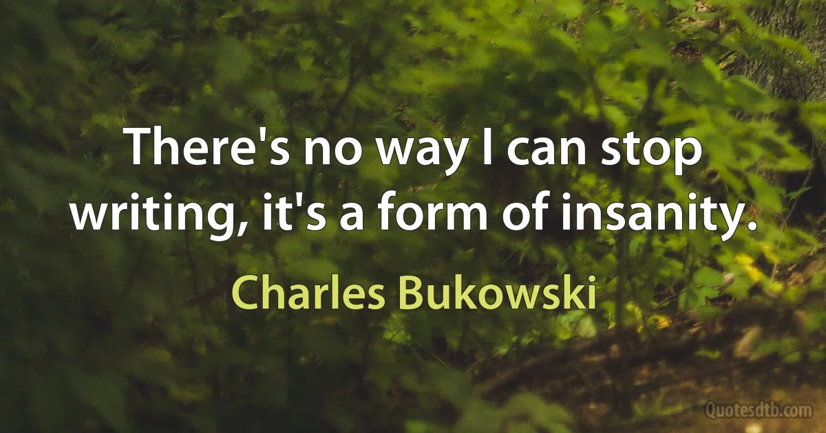 There's no way I can stop writing, it's a form of insanity. (Charles Bukowski)