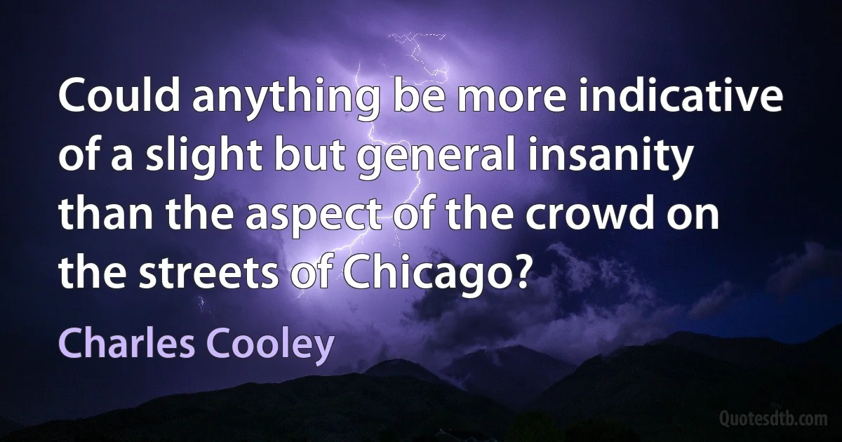 Could anything be more indicative of a slight but general insanity than the aspect of the crowd on the streets of Chicago? (Charles Cooley)