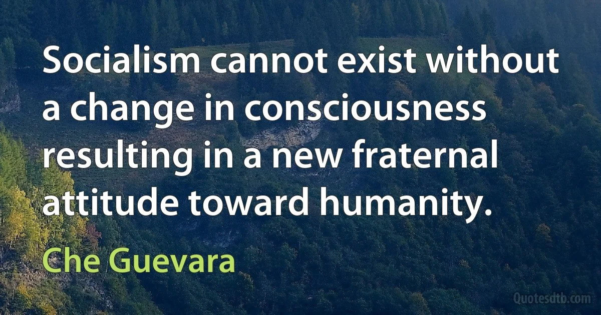 Socialism cannot exist without a change in consciousness resulting in a new fraternal attitude toward humanity. (Che Guevara)