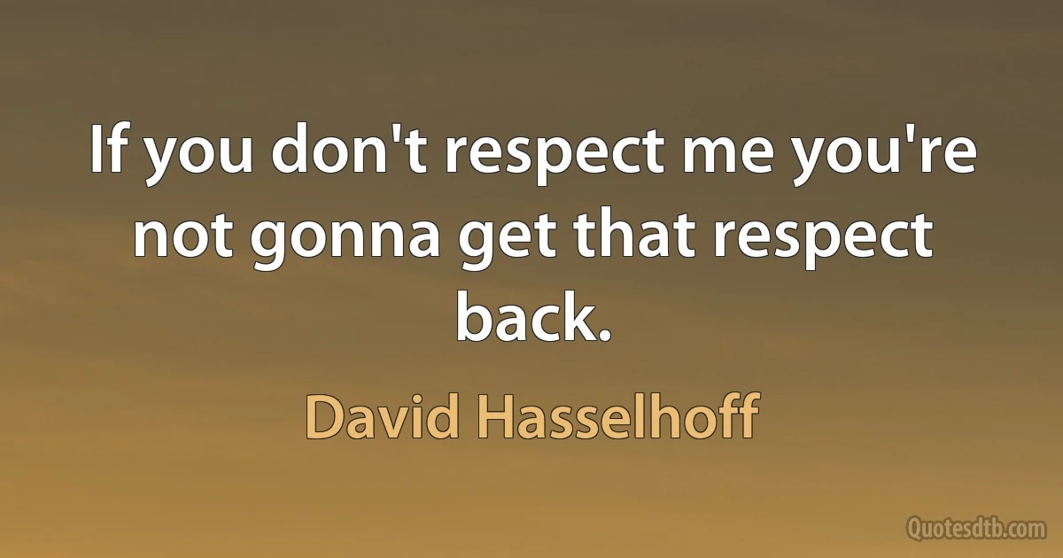 If you don't respect me you're not gonna get that respect back. (David Hasselhoff)