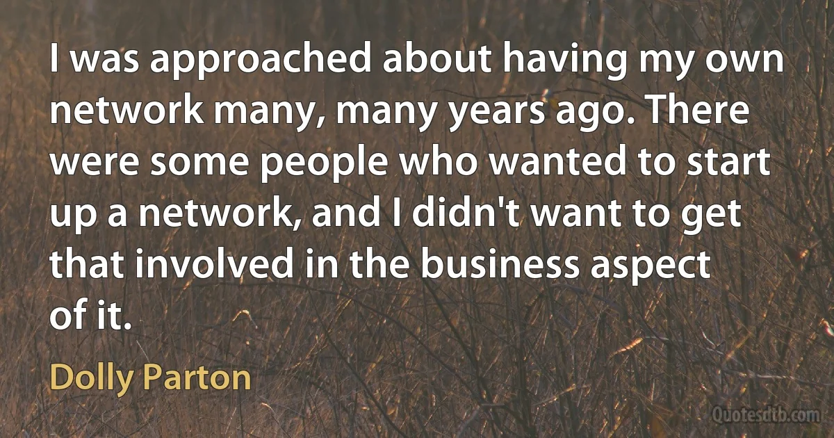 I was approached about having my own network many, many years ago. There were some people who wanted to start up a network, and I didn't want to get that involved in the business aspect of it. (Dolly Parton)