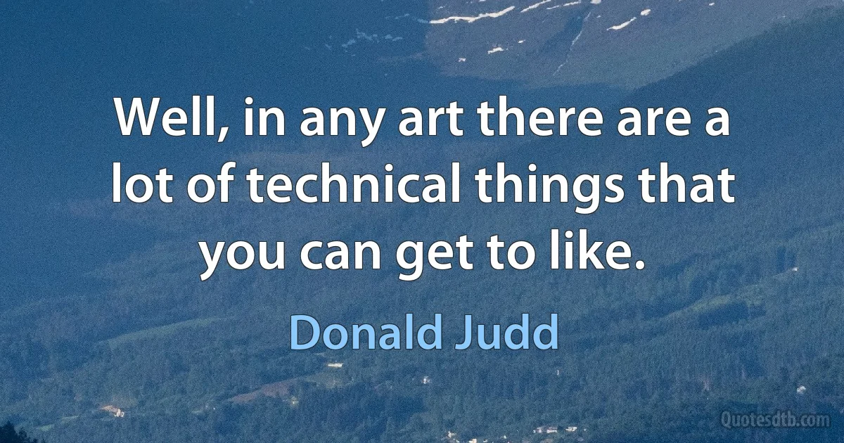 Well, in any art there are a lot of technical things that you can get to like. (Donald Judd)