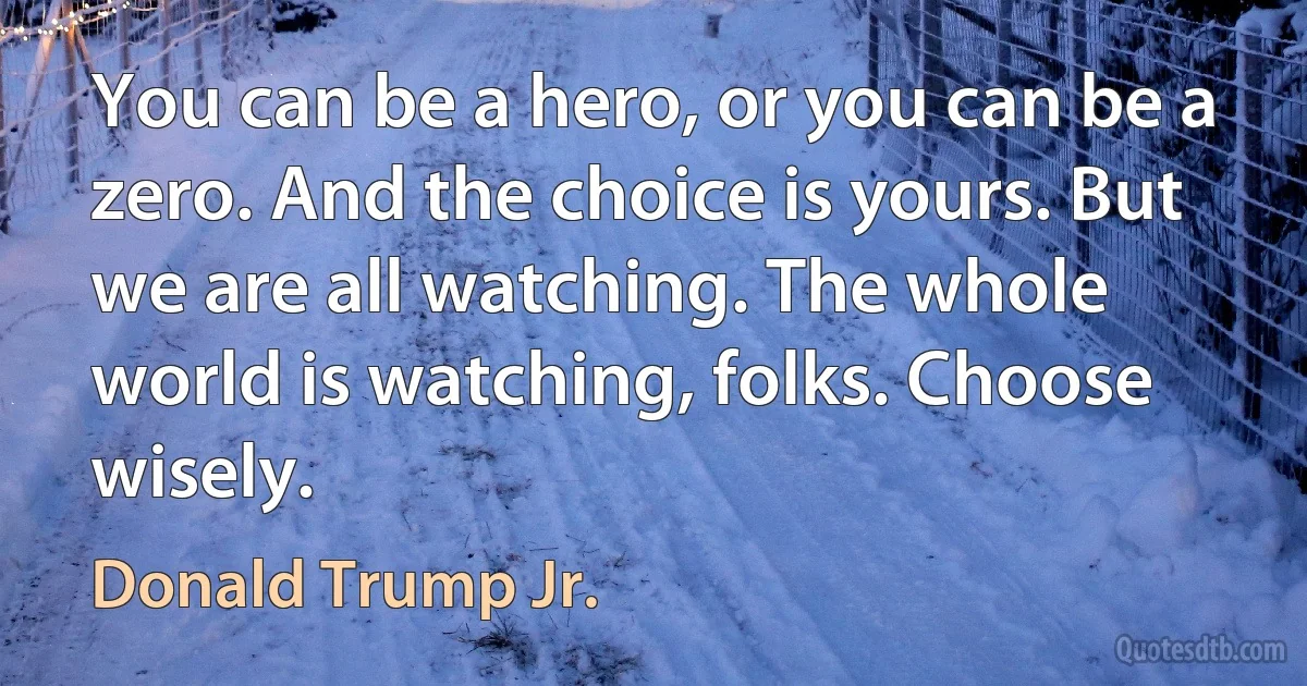 You can be a hero, or you can be a zero. And the choice is yours. But we are all watching. The whole world is watching, folks. Choose wisely. (Donald Trump Jr.)