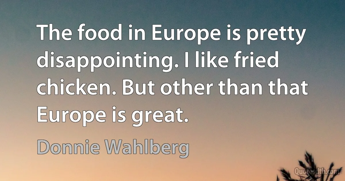 The food in Europe is pretty disappointing. I like fried chicken. But other than that Europe is great. (Donnie Wahlberg)