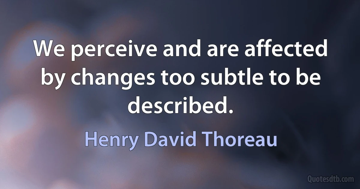 We perceive and are affected by changes too subtle to be described. (Henry David Thoreau)