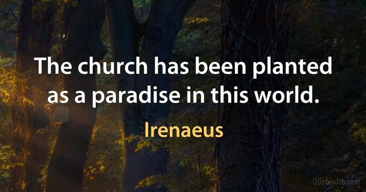 The church has been planted as a paradise in this world. (Irenaeus)