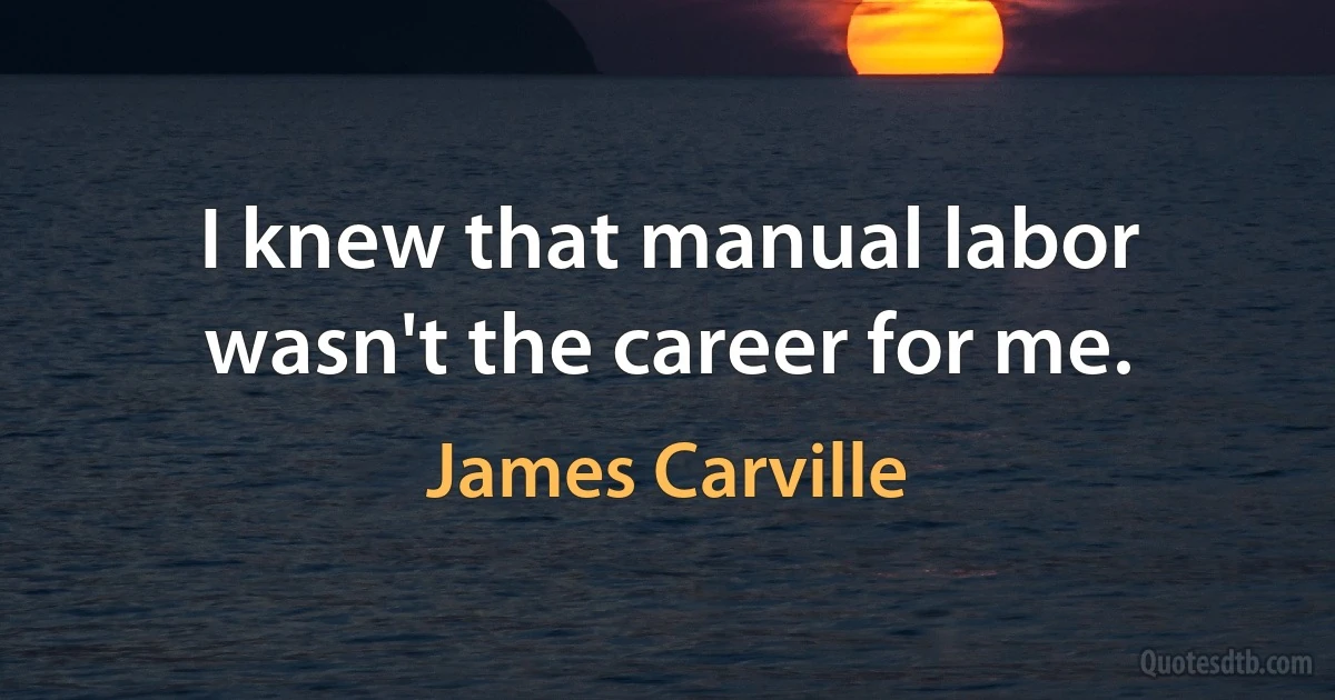 I knew that manual labor wasn't the career for me. (James Carville)