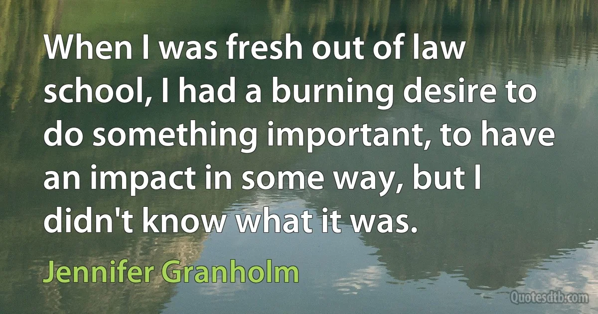 When I was fresh out of law school, I had a burning desire to do something important, to have an impact in some way, but I didn't know what it was. (Jennifer Granholm)