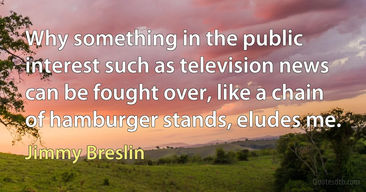 Why something in the public interest such as television news can be fought over, like a chain of hamburger stands, eludes me. (Jimmy Breslin)