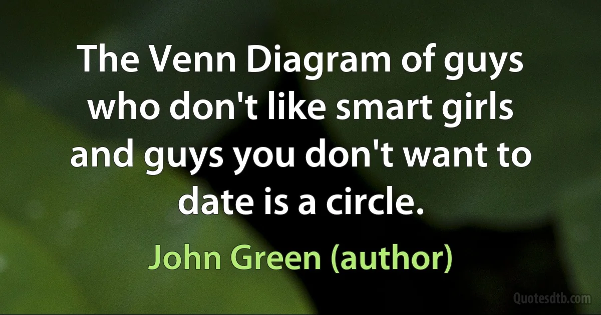 The Venn Diagram of guys who don't like smart girls and guys you don't want to date is a circle. (John Green (author))