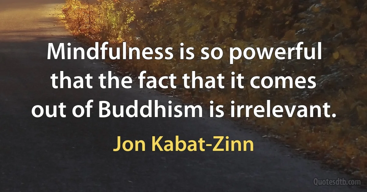 Mindfulness is so powerful that the fact that it comes out of Buddhism is irrelevant. (Jon Kabat-Zinn)