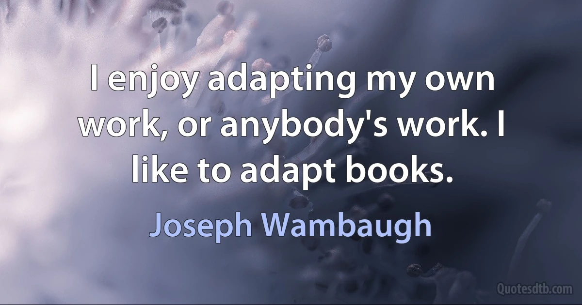 I enjoy adapting my own work, or anybody's work. I like to adapt books. (Joseph Wambaugh)