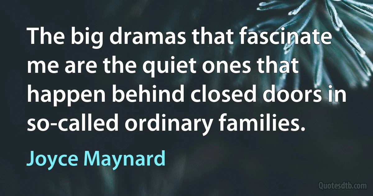 The big dramas that fascinate me are the quiet ones that happen behind closed doors in so-called ordinary families. (Joyce Maynard)