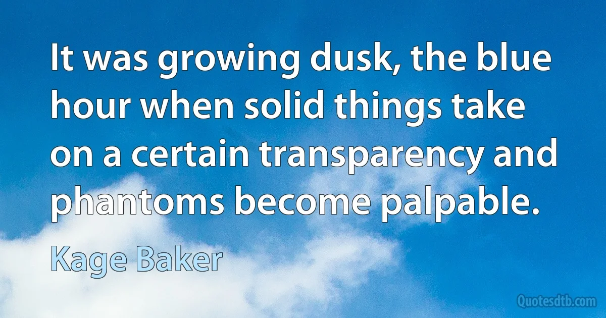 It was growing dusk, the blue hour when solid things take on a certain transparency and phantoms become palpable. (Kage Baker)