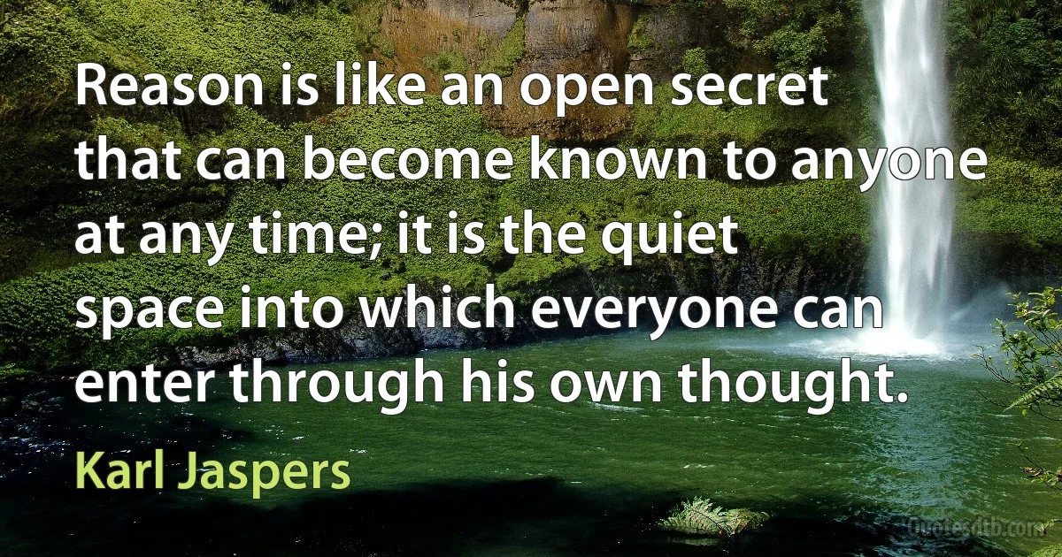 Reason is like an open secret that can become known to anyone at any time; it is the quiet space into which everyone can enter through his own thought. (Karl Jaspers)