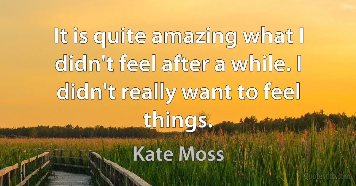 It is quite amazing what I didn't feel after a while. I didn't really want to feel things. (Kate Moss)