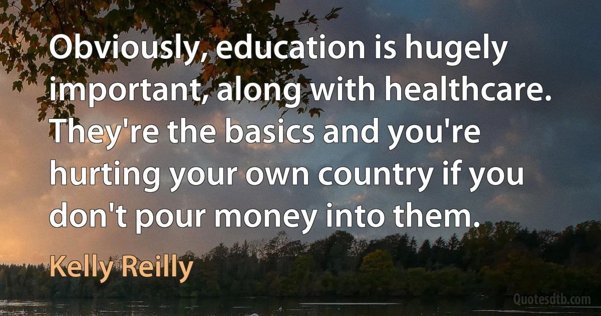 Obviously, education is hugely important, along with healthcare. They're the basics and you're hurting your own country if you don't pour money into them. (Kelly Reilly)