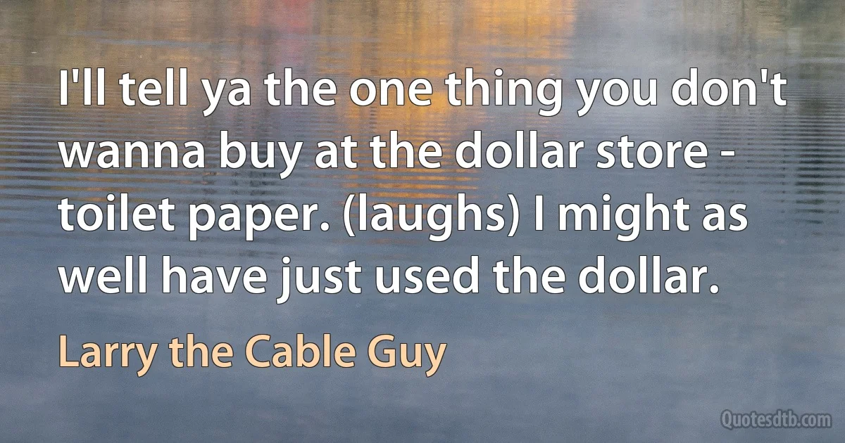 I'll tell ya the one thing you don't wanna buy at the dollar store - toilet paper. (laughs) I might as well have just used the dollar. (Larry the Cable Guy)