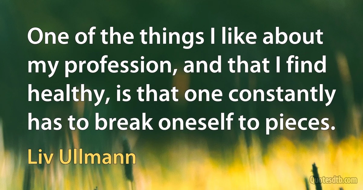 One of the things I like about my profession, and that I find healthy, is that one constantly has to break oneself to pieces. (Liv Ullmann)