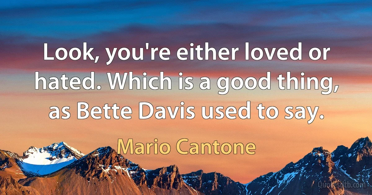 Look, you're either loved or hated. Which is a good thing, as Bette Davis used to say. (Mario Cantone)