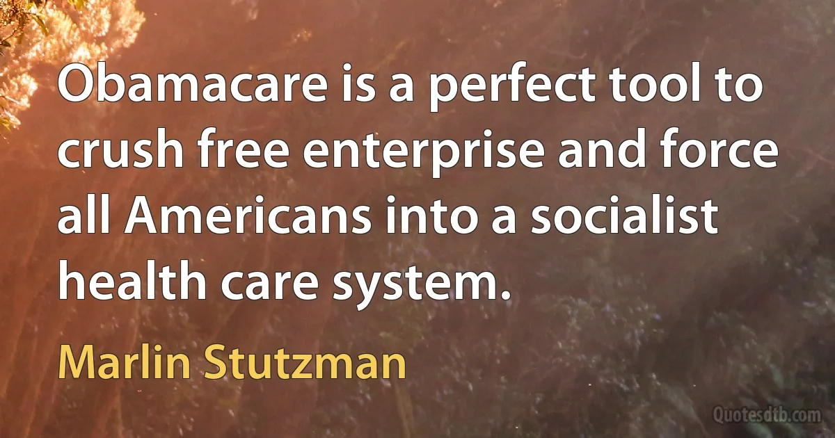 Obamacare is a perfect tool to crush free enterprise and force all Americans into a socialist health care system. (Marlin Stutzman)