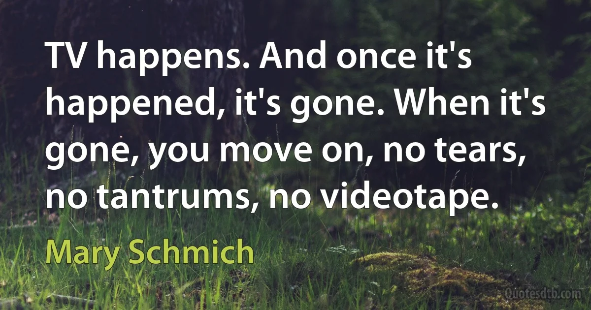 TV happens. And once it's happened, it's gone. When it's gone, you move on, no tears, no tantrums, no videotape. (Mary Schmich)