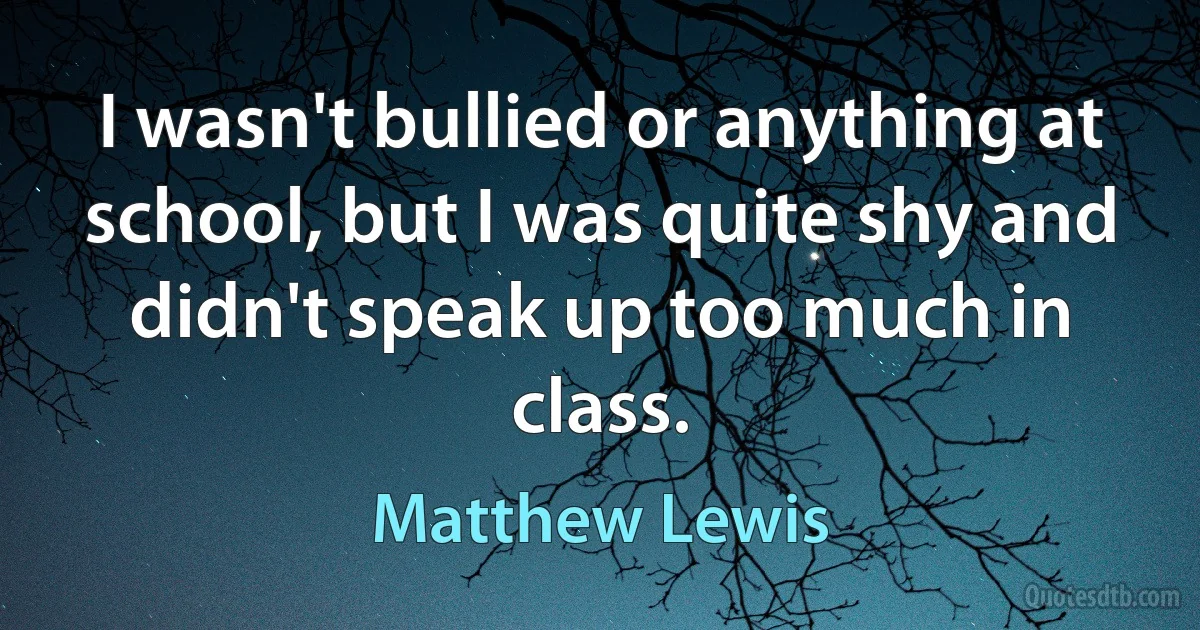 I wasn't bullied or anything at school, but I was quite shy and didn't speak up too much in class. (Matthew Lewis)