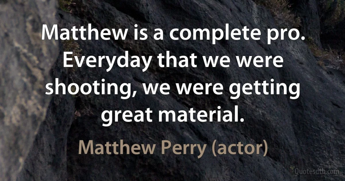 Matthew is a complete pro. Everyday that we were shooting, we were getting great material. (Matthew Perry (actor))