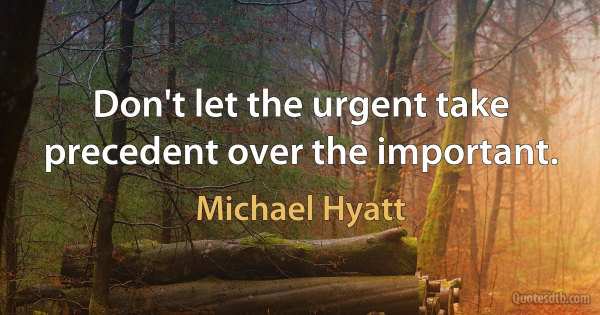 Don't let the urgent take precedent over the important. (Michael Hyatt)