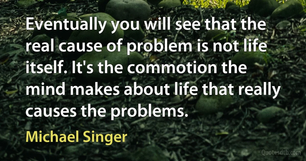 Eventually you will see that the real cause of problem is not life itself. It's the commotion the mind makes about life that really causes the problems. (Michael Singer)