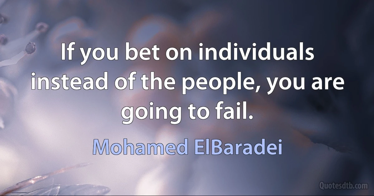 If you bet on individuals instead of the people, you are going to fail. (Mohamed ElBaradei)