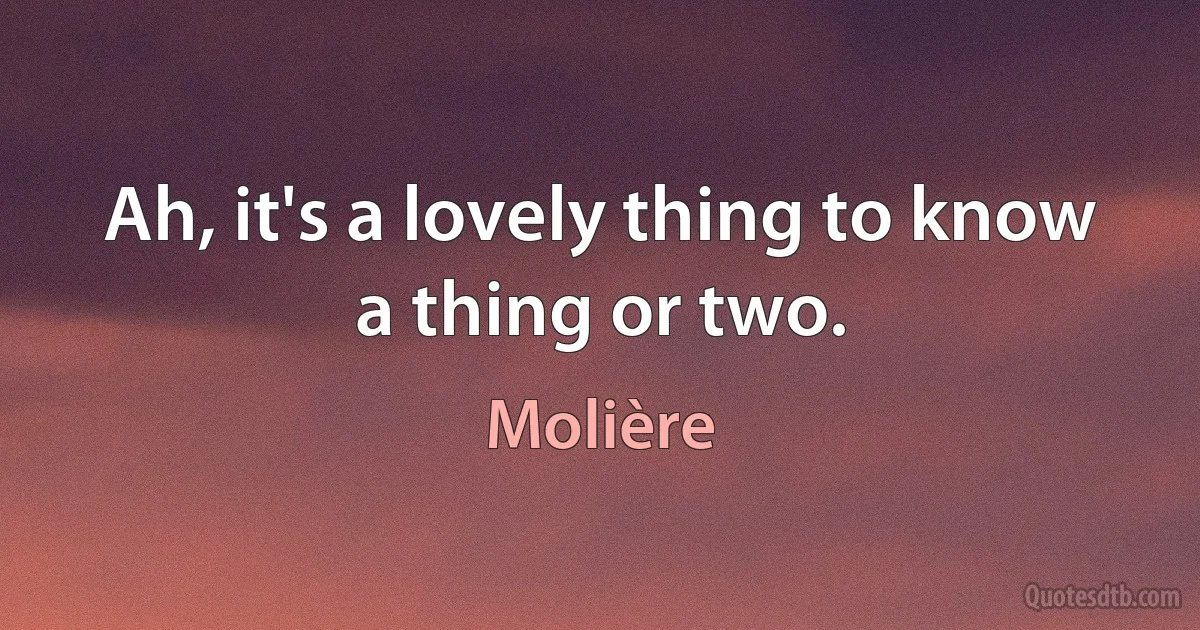 Ah, it's a lovely thing to know a thing or two. (Molière)