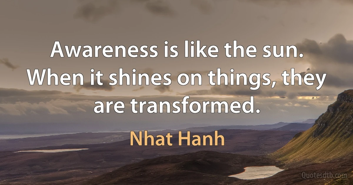 Awareness is like the sun. When it shines on things, they are transformed. (Nhat Hanh)