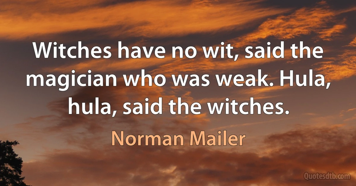 Witches have no wit, said the magician who was weak. Hula, hula, said the witches. (Norman Mailer)