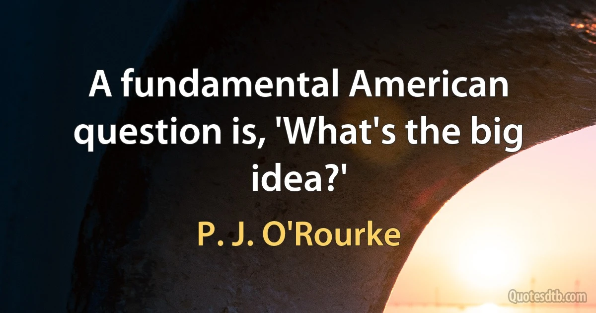 A fundamental American question is, 'What's the big idea?' (P. J. O'Rourke)