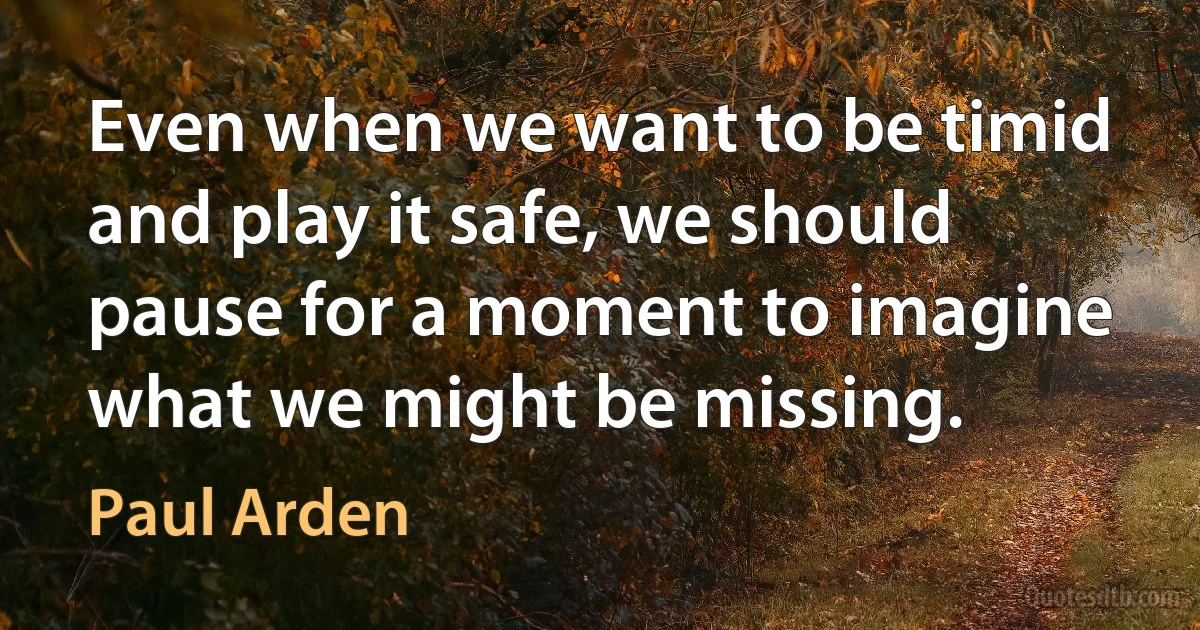 Even when we want to be timid and play it safe, we should pause for a moment to imagine what we might be missing. (Paul Arden)