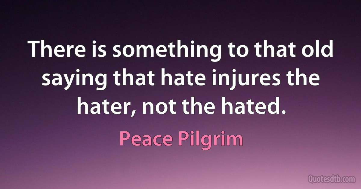 There is something to that old saying that hate injures the hater, not the hated. (Peace Pilgrim)